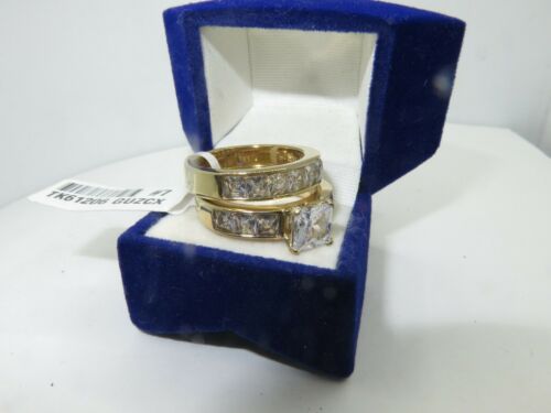 Jewellery Kingdom Ladies Engagement Band Princess Square Wedding 18kt Cz Ring Set (Gold) - Jewelry Rings - British D'sire