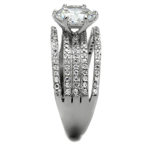 Jewellery Kingdom Ladies Engagement Cubic Zirconia 2 Carat Sterling Silver 9m Wide Pave Ring (Silver) - Jewelry Rings - British D'sire