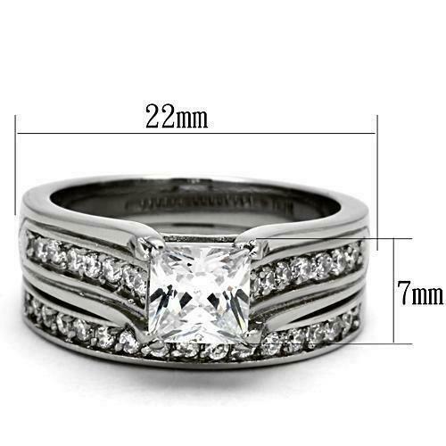 Jewellery Kingdom Ladies Engagement Wedding Band Princess Stainless Steel Ring Set (Silver) - Jewelry Rings - British D'sire