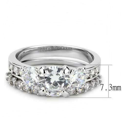 Jewellery Kingdom Ladies Engagement Wedding Band Rhodium Silver Three Stone Ring Set - Jewelry Rings - British D'sire