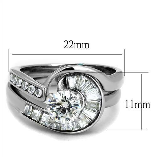 Jewellery Kingdom Ladies Engagement Wedding Band Set Cz 2pcs Stainless Steel Ring (Silver) - Jewelry Rings - British D'sire