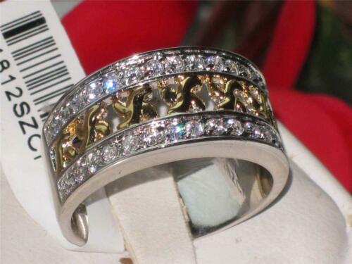 Jewellery Kingdom Ladies Eternity Band 8mm Sterling Silver Stamped 18kt Gold Cubic Zirconia Ring - Jewelry Rings - British D'sire