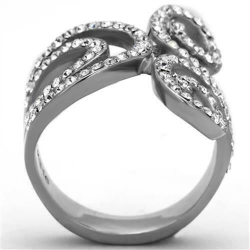 Jewellery Kingdom Ladies Flat Swirl Cubic Zirconia Stainless Steel Pave Ring (Silver) - Jewelry Rings - British D'sire