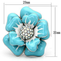 Jewellery Kingdom Ladies Flower Cocktail Rainbow Enamel White Stainless Steel Ring (Blue) - Jewelry Rings - British D'sire