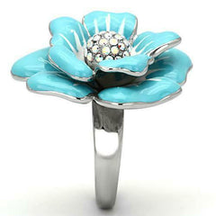 Jewellery Kingdom Ladies Flower Cocktail Rainbow Enamel White Stainless Steel Ring (Blue) - Jewelry Rings - British D'sire