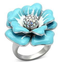 Jewellery Kingdom Ladies Flower Cocktail Rainbow Enamel White Stainless Steel Ring (Blue) - Jewelry Rings - British D'sire