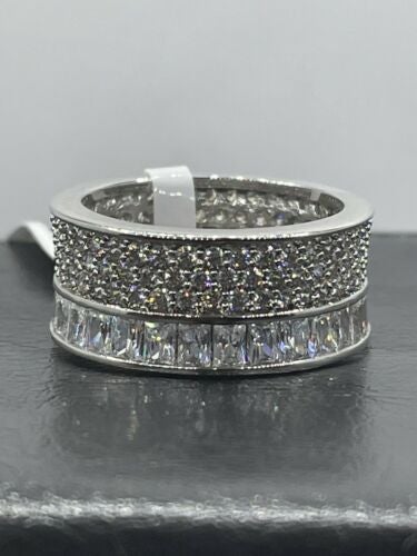 Jewellery Kingdom Ladies Full Eternity Emerald Cuts Band Baguettes Simulated Diamonds Ring Silver - Rings - British D'sire