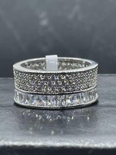 Jewellery Kingdom Ladies Full Eternity Emerald Cuts Band Baguettes Simulated Diamonds Ring Silver - Rings - British D'sire