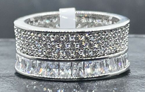 Jewellery Kingdom Ladies Full Eternity Emerald Cuts Band Baguettes Simulated Diamonds Ring Silver - Rings - British D'sire