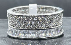 Jewellery Kingdom Ladies Full Eternity Emerald Cuts Band Baguettes Simulated Diamonds Ring Silver - Rings - British D'sire