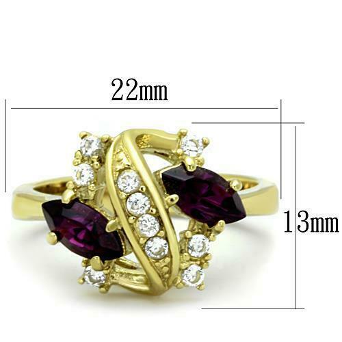 Jewellery Kingdom Ladies Gold Amethyst Marquise 18kt Steel Cubic Zirconia Elegant Ring (Purple) - Jewelry Rings - British D'sire