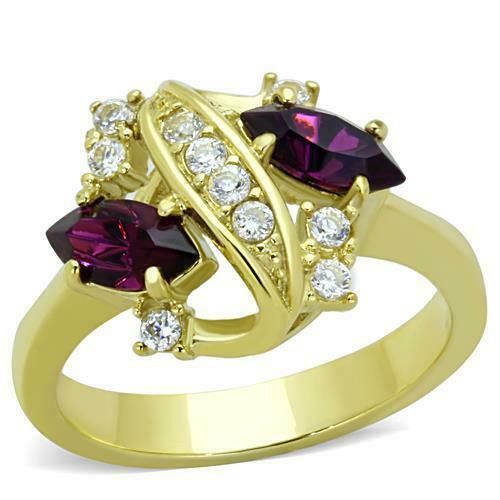 Jewellery Kingdom Ladies Gold Amethyst Marquise 18kt Steel Cubic Zirconia Elegant Ring (Purple) - Jewelry Rings - British D'sire