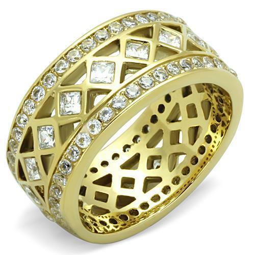 Jewellery Kingdom Ladies Gold Band Princess Full Eternity Cz Steel Wedding Ring - Jewelry Rings - British D'sire