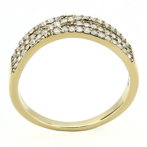 Jewellery Kingdom Ladies Gold Band Triple Row Pave 1 Carat 18kt Stainless Steel Clear Ring - Jewelry Rings - British D'sire