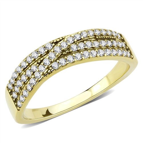 Jewellery Kingdom Ladies Gold Band Triple Row Pave 1 Carat 18kt Stainless Steel Clear Ring - Jewelry Rings - British D'sire