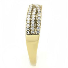 Jewellery Kingdom Ladies Gold Band Triple Row Pave 1 Carat 18kt Stainless Steel Clear Ring - Jewelry Rings - British D'sire