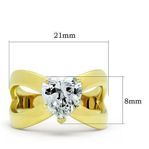 Jewellery Kingdom Ladies Gold Heart Ring Solitaire Cross Over Steel Cz 2 Carat Sparkling - Jewelry Rings - British D'sire