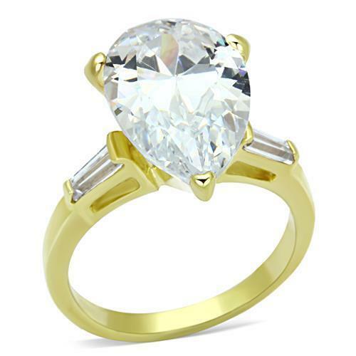 Jewellery Kingdom Ladies Gold Pear 7 Carat 18kt Sterling Silver Three Stone Baguettes Ring - Jewelry Rings - British D'sire