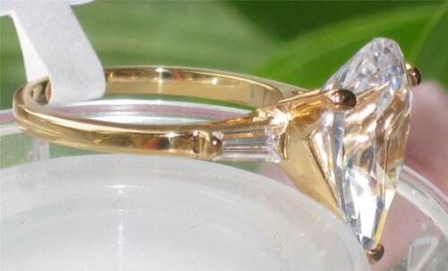 Jewellery Kingdom Ladies Gold Pear Ring Three Stone Baguettes 4 Carat Sterling Silver - Jewelry Rings - British D'sire