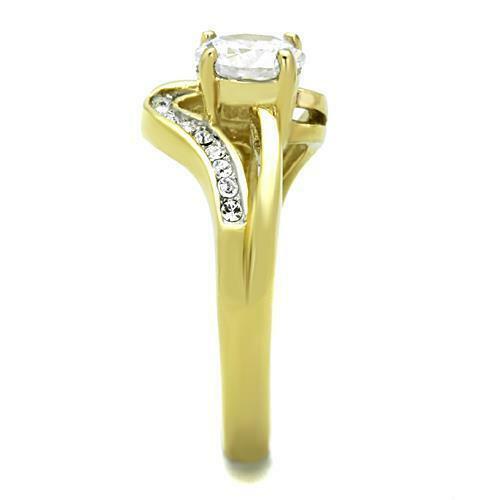 Jewellery Kingdom Ladies Gold Ring Swirl Cz 18kt Steel Cubic Zirconia Engagement 1.30 Carat - Jewelry Rings - British D'sire