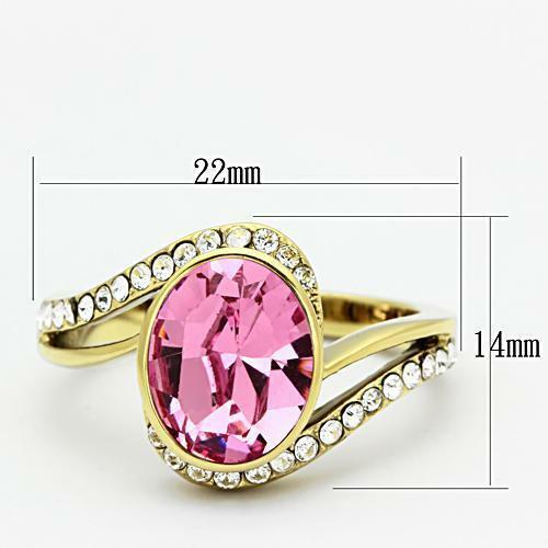 Jewellery Kingdom Ladies Gold Sapphire Oval Cubic Zirconia Bezel 18kt Steel Swirl Pretty Dress Ring (Pink) - Jewelry Rings - British D'sire