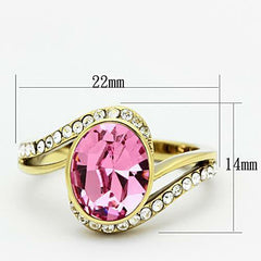 Jewellery Kingdom Ladies Gold Sapphire Oval Cubic Zirconia Bezel 18kt Steel Swirl Pretty Dress Ring (Pink) - Jewelry Rings - British D'sire