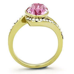 Jewellery Kingdom Ladies Gold Sapphire Oval Cubic Zirconia Bezel 18kt Steel Swirl Pretty Dress Ring (Pink) - Jewelry Rings - British D'sire