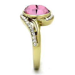 Jewellery Kingdom Ladies Gold Sapphire Oval Cubic Zirconia Bezel 18kt Steel Swirl Pretty Dress Ring (Pink) - Jewelry Rings - British D'sire