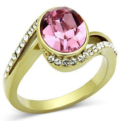 Jewellery Kingdom Ladies Gold Sapphire Oval Cubic Zirconia Bezel 18kt Steel Swirl Pretty Dress Ring (Pink) - Jewelry Rings - British D'sire