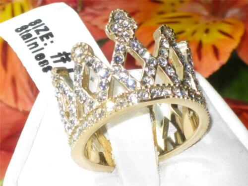 Jewellery Kingdom Ladies Gold Tiara Cz 18kt Steel Cubic Zirconia Dress Crown Ring - Jewelry Rings - British D'sire