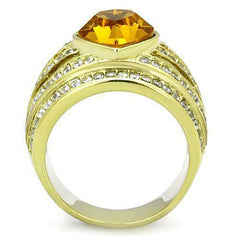 Jewellery Kingdom Ladies Gold Topaz Cocktail 4 Carat Cubic Zirconia Steel Bezel Ring - Jewelry Rings - British D'sire