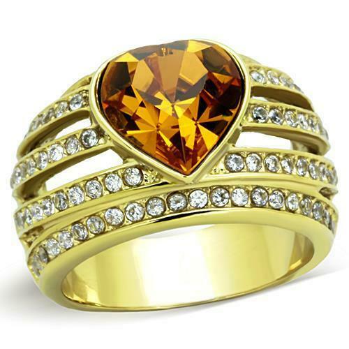 Jewellery Kingdom Ladies Gold Topaz Cocktail 4 Carat Cubic Zirconia Steel Bezel Ring - Jewelry Rings - British D'sire