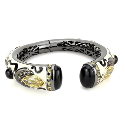 Jewellery Kingdom Ladies Gold+Hematite Citrine Cz Enamel Hinged Gun Metal Bangle (Black) - Bracelets & Bangles - British D'sire