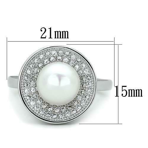 Jewellery Kingdom Ladies Handmade Cz Silver Rhodium Pretty Circle Pave Cream Pearl Ring - Jewelry Rings - British D'sire