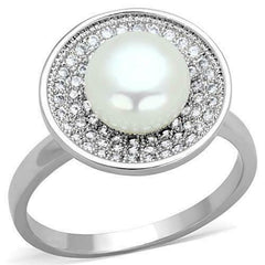 Jewellery Kingdom Ladies Handmade Cz Silver Rhodium Pretty Circle Pave Cream Pearl Ring - Jewelry Rings - British D'sire