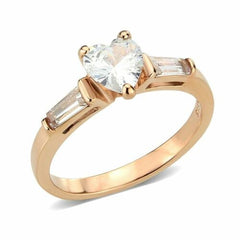 Jewellery Kingdom Ladies Heart Baguettes Stainless Steel Cubic Zirconia Ring (Gold) - Rings - British D'sire