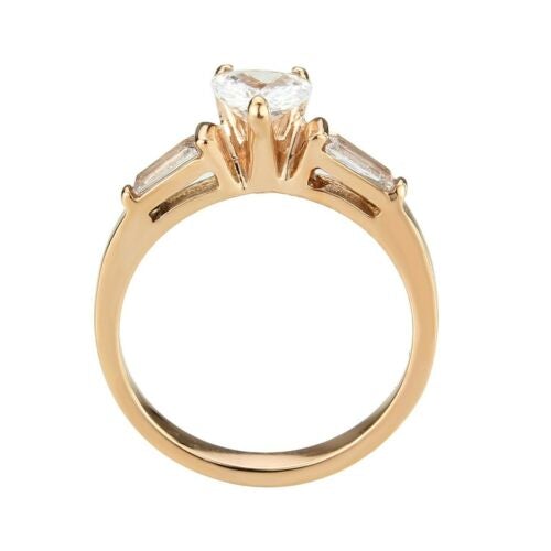 Jewellery Kingdom Ladies Heart Baguettes Stainless Steel Cubic Zirconia Ring (Gold) - Rings - British D'sire