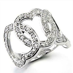 Jewellery Kingdom Ladies Heart Band Open Pave 9mm CZ Rhodium Cocktail Sparkling Ring (Silver) - Jewelry Rings - British D'sire