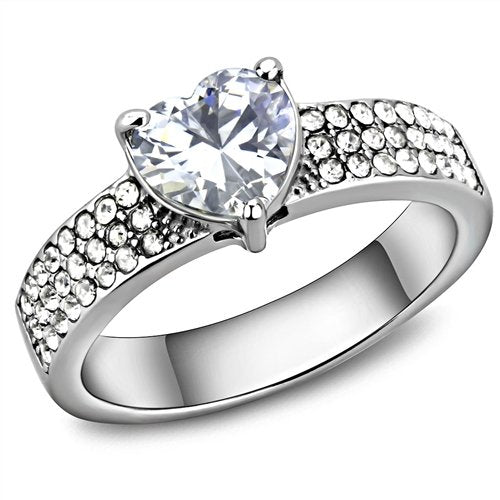 Jewellery Kingdom Ladies Heart Cz Stainless Steel Engagement Pave All Sizes Ring (Silver) - Jewelry Rings - British D'sire