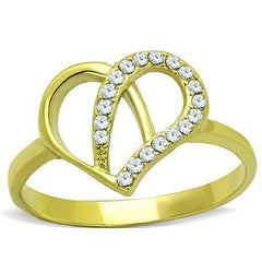 Jewellery Kingdom Ladies Heart Pave Flat Cz Clear Sparkling 18kt Steel All Size Ring (Gold) - Jewelry Rings - British D'sire