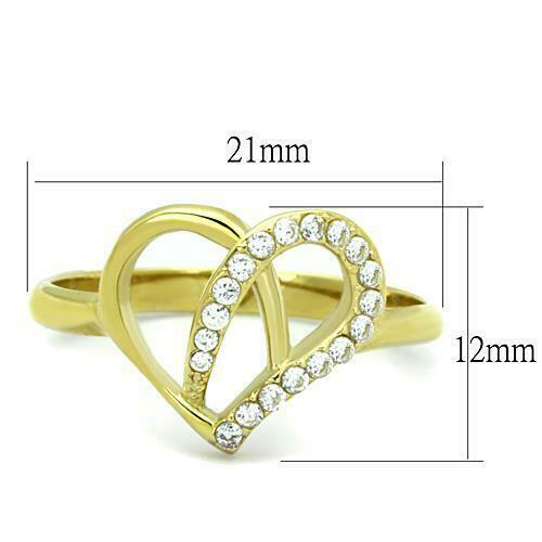 Jewellery Kingdom Ladies Heart Pave Flat Cz Clear Sparkling 18kt Steel All Size Ring (Gold) - Jewelry Rings - British D'sire