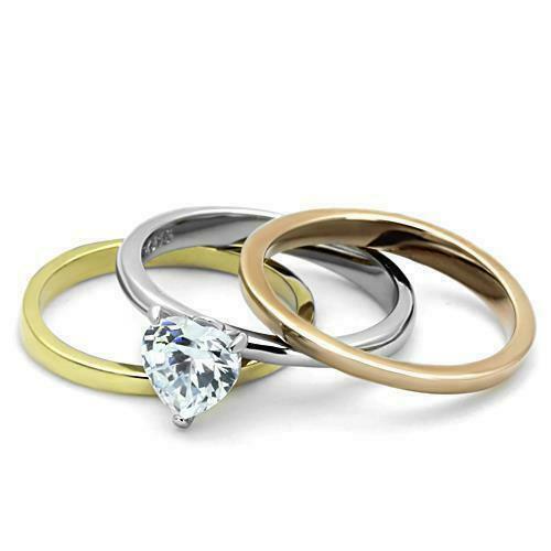 Jewellery Kingdom Ladies Heart Set Rose Gold Band Stainless Steel Yellow Cz Engagement Ring - Jewelry Rings - British D'sire