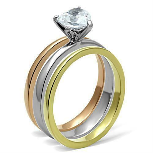 Jewellery Kingdom Ladies Heart Set Rose Gold Band Stainless Steel Yellow Cz Engagement Ring - Jewelry Rings - British D'sire