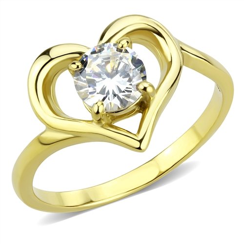Jewellery Kingdom Ladies Heart Shape 18kt Steel Dress Cubic Zirconia 1k Ring (Gold) - Rings - British D'sire