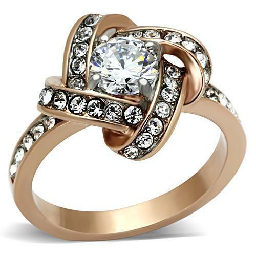 Jewellery Kingdom Ladies Knott Cubic Zirconia Dress Stainless Steel Ring (Rose Gold) - Jewelry Rings - British D'sire