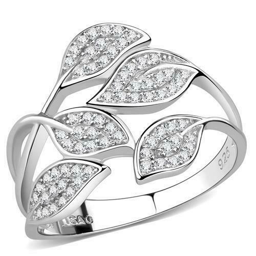 Jewellery Kingdom Ladies Leaf Sterling Silver Band Cubic Zirconia Pave Pretty Ring (Silver) - Jewelry Rings - British D'sire