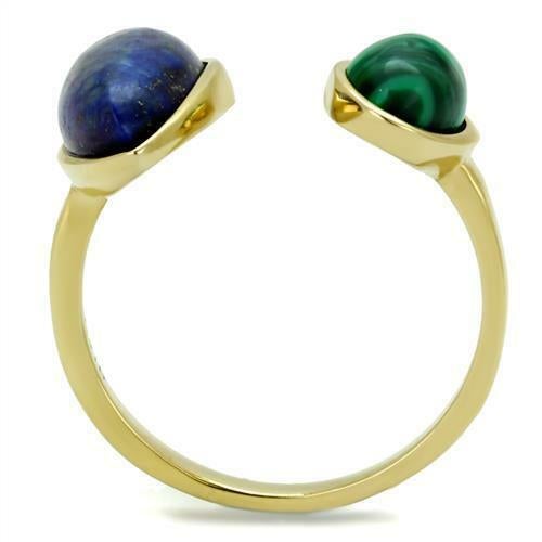 Jewellery Kingdom Ladies Malachite Semi Montana Gemstone Ring (Gold) - Rings - British D'sire