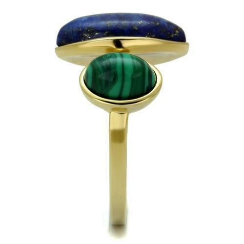 Jewellery Kingdom Ladies Malachite Semi Montana Gemstone Ring (Gold) - Rings - British D'sire