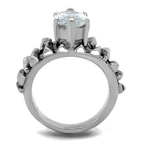 Jewellery Kingdom Ladies Marquis 4 Carat Solitaire Cubic Zirconia Stainless Steel Ring (Silver) - Jewelry Rings - British D'sire