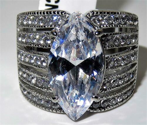 Jewellery Kingdom Ladies Marquise 8 Carat Cubic Zirconia Stainless Steel Cocktail Dress Clear Ring (Silver) - Jewelry Rings - British D'sire